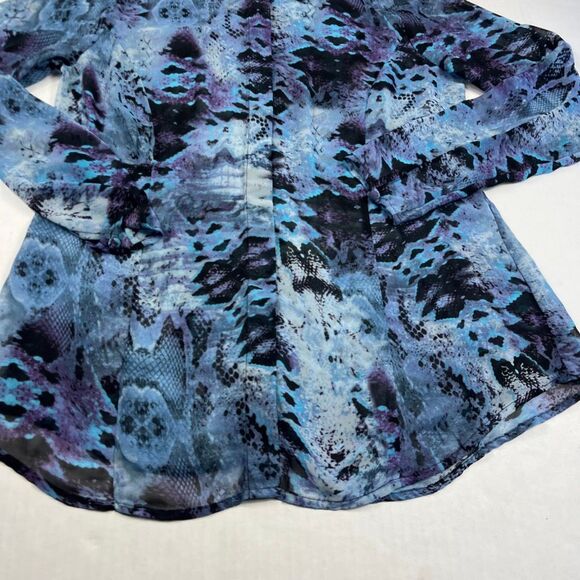 Cabi Button Down Blouse Long Sleeve Top Blue Abstract Print Artsy Work Shirt S - Picture 2 of 12